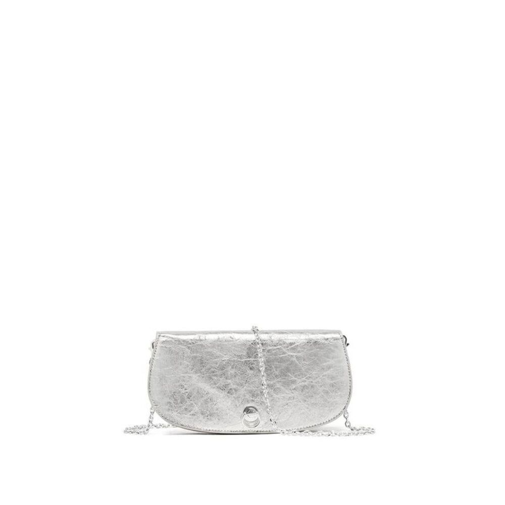 GIANNI CHIARINI Metallic Clutch Bag with Chain Strap Women SILVER Clutches